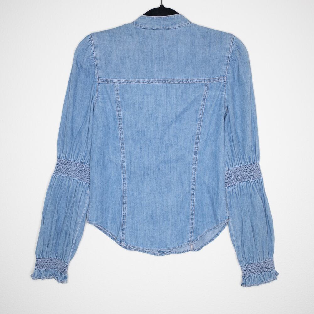 Veronica Beard Dalton Shirt Mystic Blue Button Front Puff Sleeves Chambray SZ 2 - Picture 4 of 8